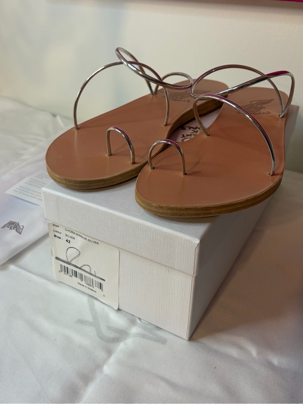 Ancient Greek Sandals Chora Mirror Sandals - Metallic Toe-Ring Flat - EU 42